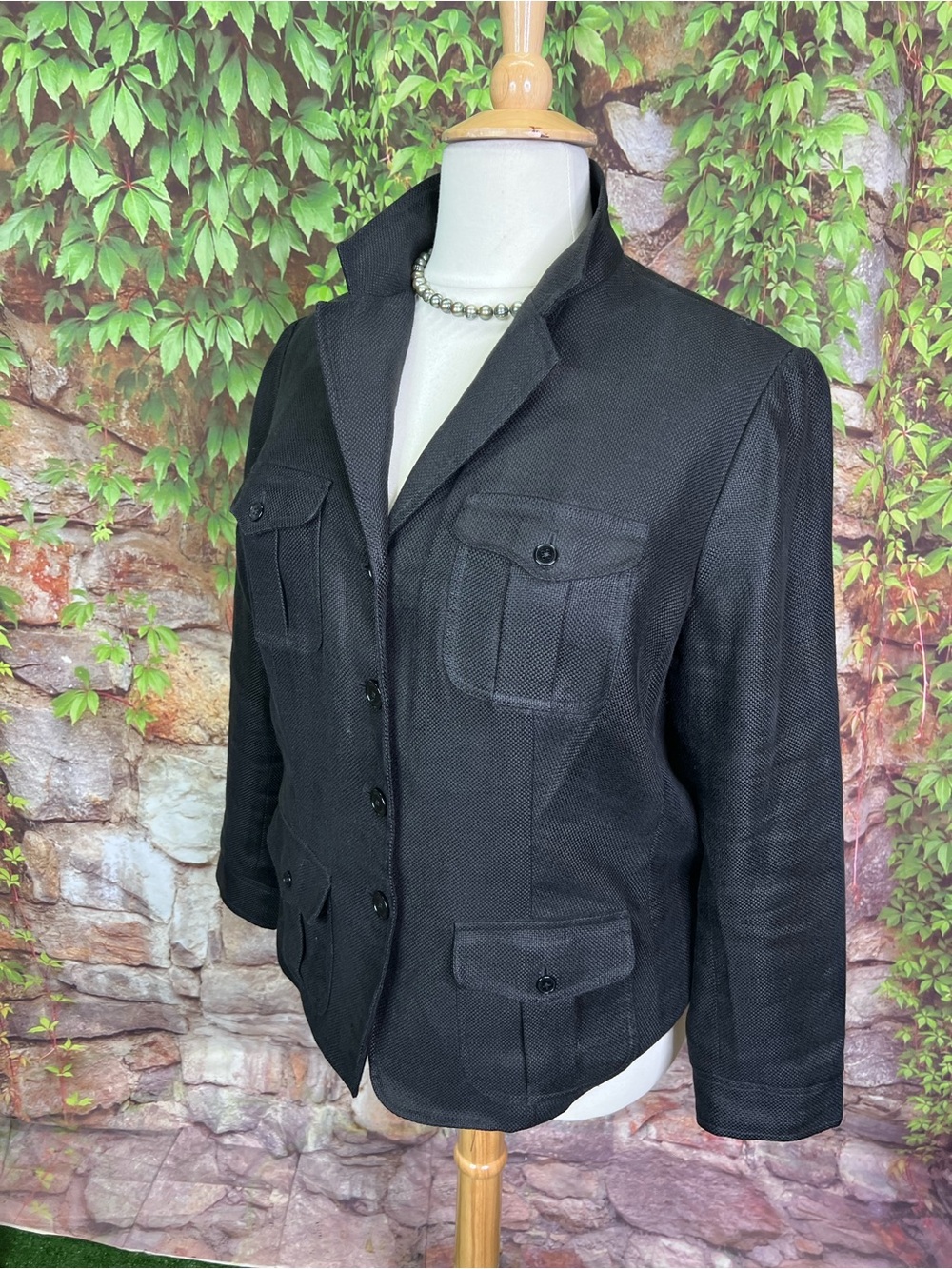 LAUREN RALPH LAUREN Brown/Gray Linen Classic Safari Quiet Luxury Jacket, 18W - Picture 3 of 11